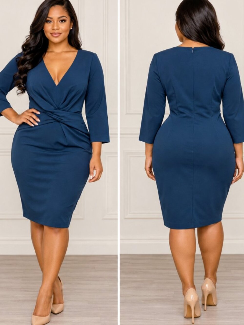 One Forty 8 Elegant Classic Women's Deep Blue Twist Front Sheath Dress Size 8/10